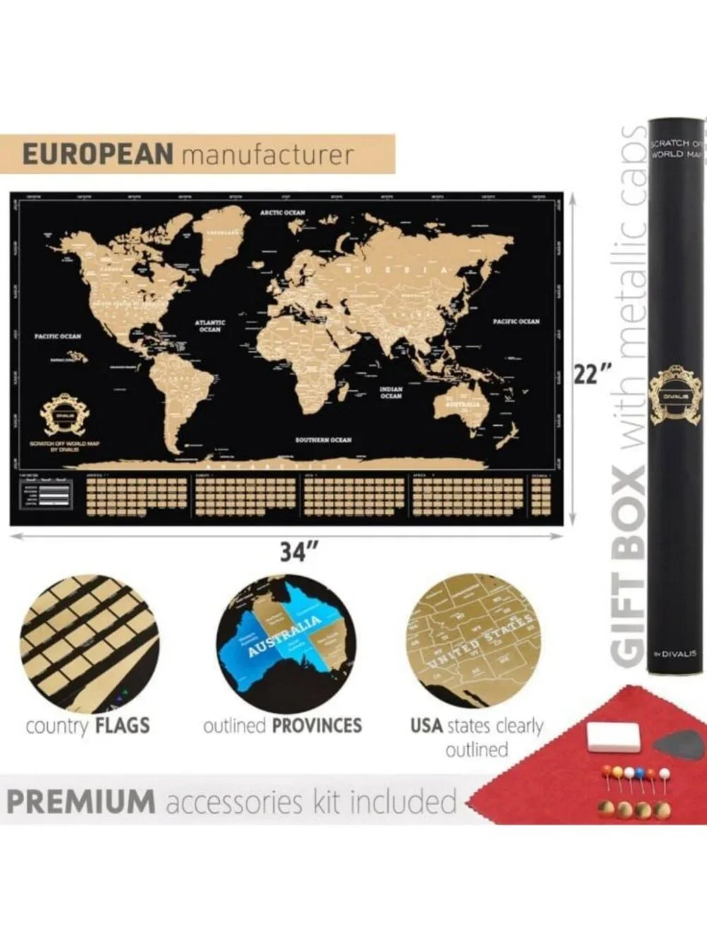 Extra Large Scratch Off World Map Poster - Travel Gift, Easy to Frame, Detailed